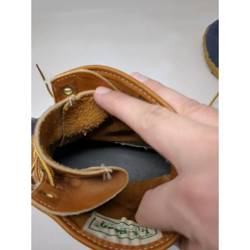 LL Bean Women's Size‎ 7 Leather Duck Boots Made in USA Tan Blue 6